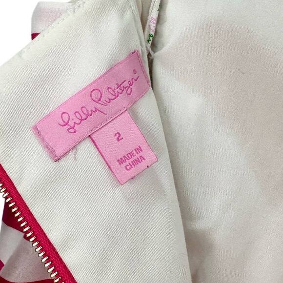 Lilly Pulitzer Maybell Azalea Pink Swizzle Stripe Strapless Peplum Dress Size 2 - Picture 8 of 9